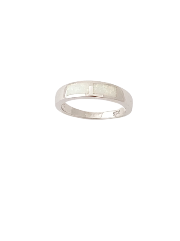 Opálový prsten s bílými opály ve tvaru obdélníku