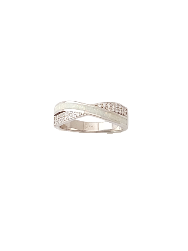 Opálový prsten moderní s bílým opálem a zirkony