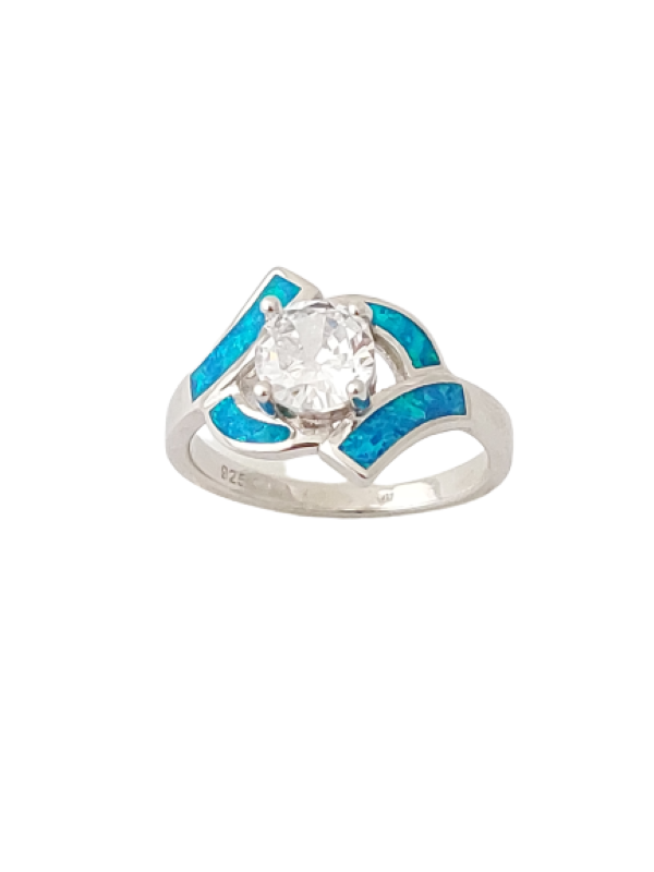 Opálový prsten s kulatým zirkonem